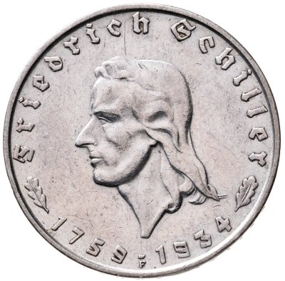 купить Германия, Третий рейх 2 рейхсмарки (reichsmark) 1934 "175 лет со дня рождения Фридриха Шиллера"