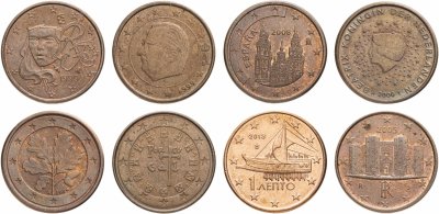 купить Набор 1 евроцент 1999 - 2013 Восемь стран Евросоюза