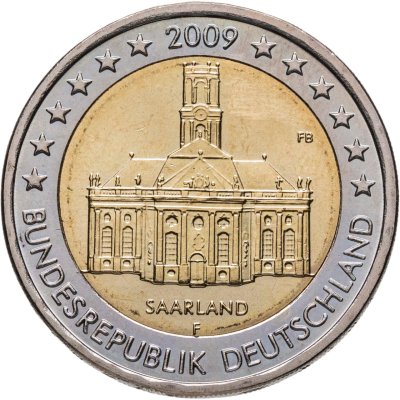 купить Германия 2 евро (euro) 2009 F "Федеральные земли Германии - Церковь Людвига в Саарбрюккен, Саар"