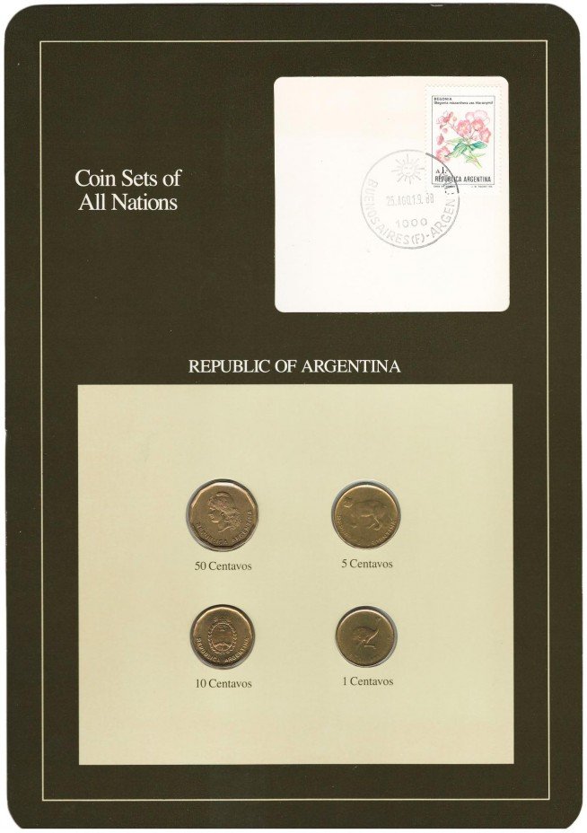 купить Серия "Наборы монет всех стран мира" - Аргентина (набор из 4 монет и 1 марки в буклете)