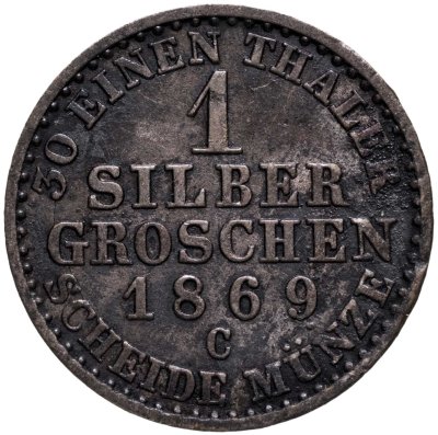 купить Королевство Пруссия, 1 зильбергрош 1869, знак монетного двора "С" - Франкфурт-на-Майне
