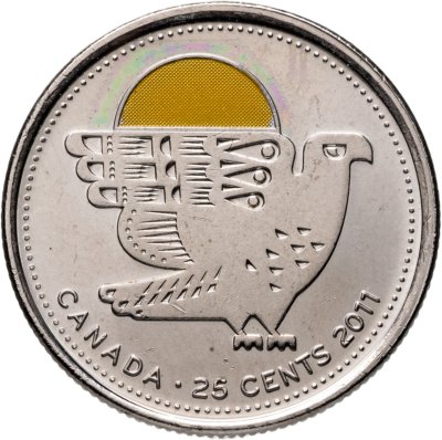 купить Канада 25 центов (cents) 2011 Природа Канады - Сапсан, Цветное покрытие