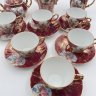 Купить Сервиз кофейный на 6 персон, украшенный цветочным декором  (15 предметов), фарфор, люстр, деколь, золочение, Япония, 1990-2010 гг.