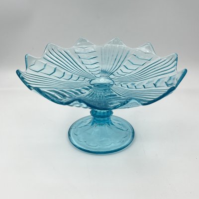 купить Фруктовница купоросного оттенка с геометрическим декором, стекло, пресс, СССР, 1960-1980 гг.