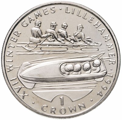 купить Гибралтар 1 крона (crown) 1993 XVII Зимние олимпийские игры, Лиллехаммер 1994 - Бобслей