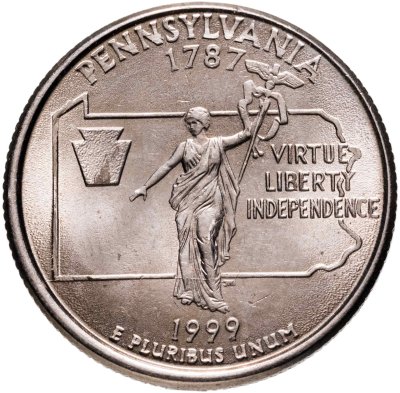купить США 25 центов (квотер, 1/4 доллара, quarter dollar) 1999 P Пенсильвания (Pennsylvania)