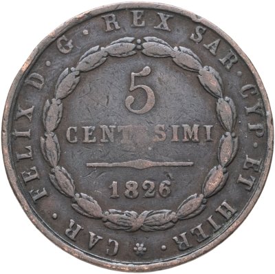 купить Сардиния 5 чентезимо (centesimi) 1826