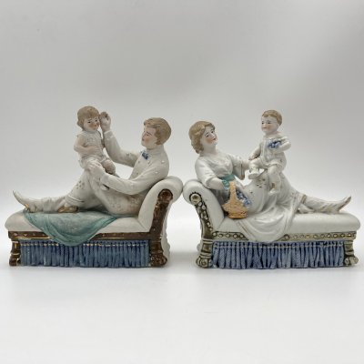 купить Статуэтки парные «Отец и дочь, мама и сын», бисквит, роспись, золочение, Западная Европа, 1950-1970 гг.