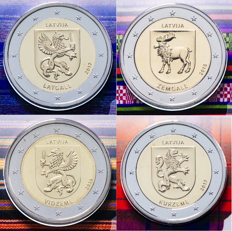 купить Латвия 2 евро набор из 4х монет 2017 "Исторические области" Speshial Edition в буклете