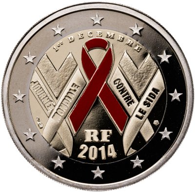 купить Франция 2 евро 2014 "Всемирный день борьбы со СПИДом" в футляре с сертификатом
