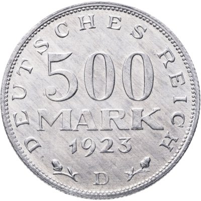 купить Германия 500 марок (mark) 1923, знак монетного двора "D" — Мюнхен Германия