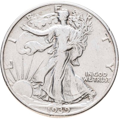 купить США 50 центов (1/2 доллара, half dollar) 1939 Walking Liberty Half Dollar Без отметки монетного двора