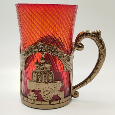 купить Кружка пивная сувенирная "Москва" в подстаканнике, Московский машиностроительный завод "Авангард", цветное стекло, металл, СССР, 1980-1990 гг.