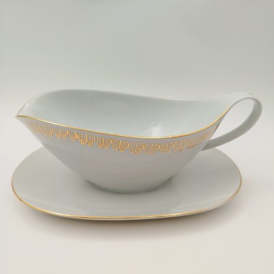 купить Соусник на подставке с геометрическим орнаментом вдоль борта, фарфор, золочение, Moritz Zdekauer (MZ), Чехословакия, 1960-1980 гг.