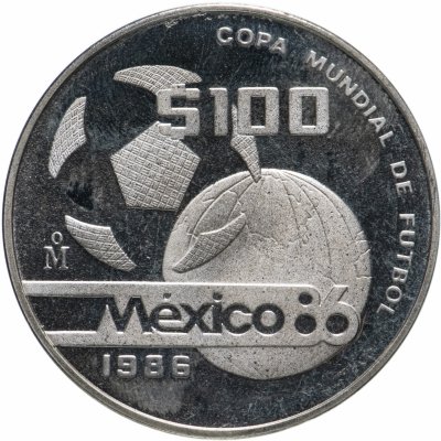 купить Мексика 100 песо (pesos) 1986 Чемпионат мира по футболу 1986 - Мяч и глобус