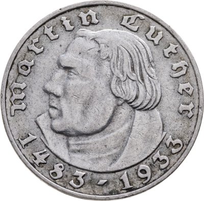 купить Германия (Третий рейх) 2 рейхсмарки 1933 "450 лет со дня рождения Мартина Лютера"