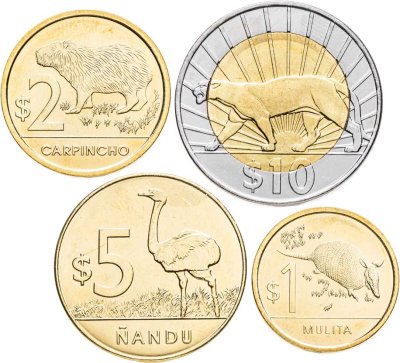 купить Уругвай набор из 4 монет 1, 2, 5 и 10 песо 2014-2024