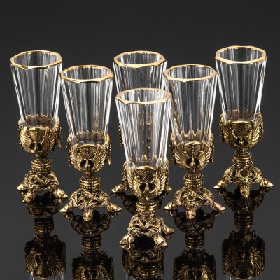 купить Набор лафитников "Классика" на фигурных ножках в кофре (6 шт.), хрусталь, бронза, золочение, Российская Федерация, 2010-2015 гг.