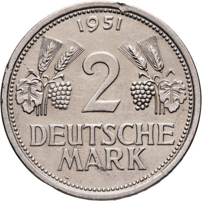 купить Германия 2 марки 1951, знак монетного двора: "J" - Гамбург