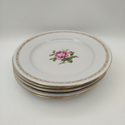 купить Набор из пяти обеденных тарелок с декором в виде роз, фарфор, деколь, золочение, Moritz Zdekauer (MZ), Чехословакия, 1960-1990 гг.