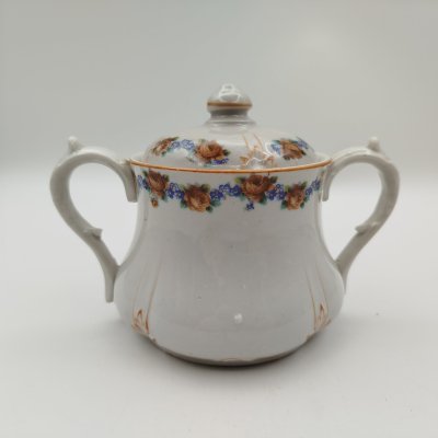 купить Сахарница с цветочным декором, фарфор, деколь, люстр, Полонский фарфоровый завод, фарфор, деколь, люстр, Полонский фарфоровый завод, СССР, 1945-1953 гг.