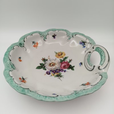 купить Блюдо сервировочное с цветочным декором и каймой бирюзового оттенка, фарфор, деколь, подрисовка, обводка, Oscar Schlegelmilch, ГДР, 1953-1972 гг.