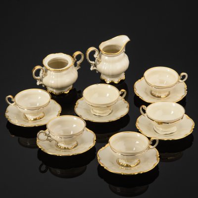 купить Набор чайный на 6 персон (14 предметов в подборе), фарфор, золочение, Hutschenreuther (Хутченройтер), Бавария, 1939-1964 гг.