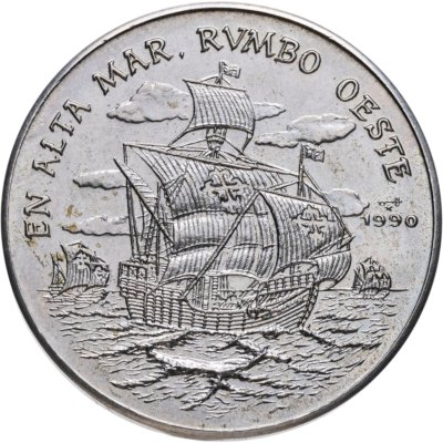 Купить Куба 1 песо (peso) 1990 "500 лет открытию Америки. Корабль Колумба плывёт на запад"