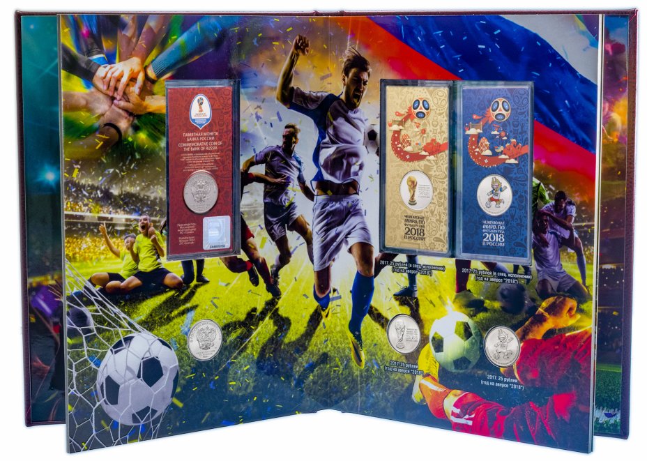 купить Полный комплект в альбоме: 6 монет и 1 банкнота "Чемпионат мира (ЧМ) по футболу 2018"