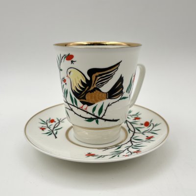 купить Пара кофейная "Птички", автор рисунка А.В. Щекатихина-Потоцкая, фарфор, деколь, золочение, Ленинградский фарфоровый завод (ЛФЗ), СССР, 1970-1986 гг.