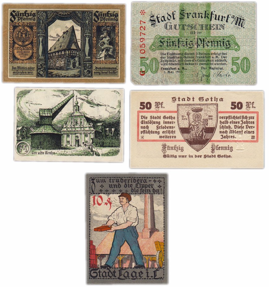 купить Германия (разные земли) набор из 5 нотгельдов 1917-1921
