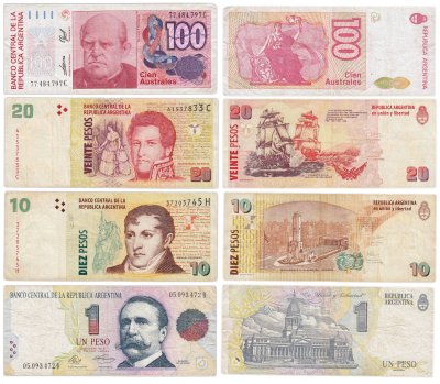 купить Аргентина набор из 4 банкнот 1, 10 20, 100 песо 1985-2016