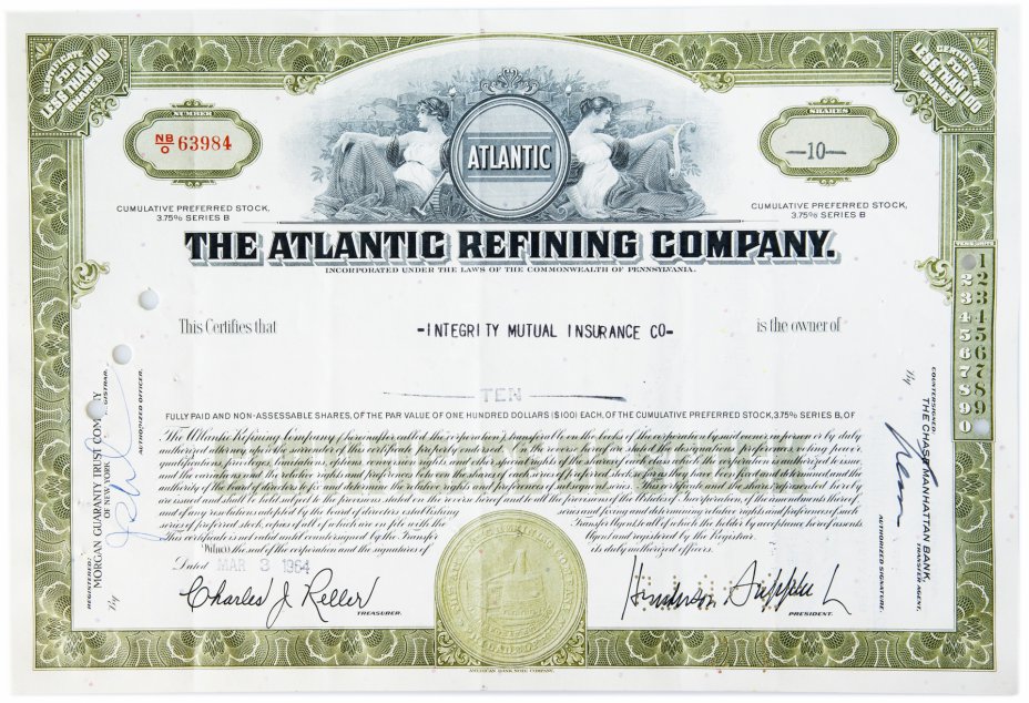купить Акция США THE ATLANTIC REFINING COMPANY 1950-1964 гг.