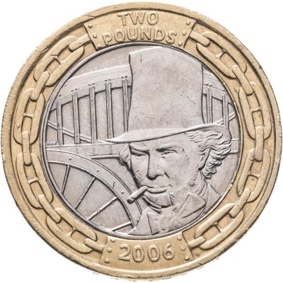 купить Великобритания 2 фунта (pounds) 2006 "200 лет со дня рождения Изамбарда Кингдома Брунеля — мост Альберта"