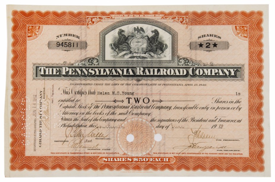 купить Акция США The Pennsylvania Railroad Company 1912 гг.
