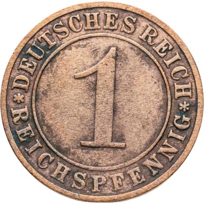 купить Германия 1 рейхспфенниг (reichspfennig) 1928 F знак монетного двора "F" — Штутгарт