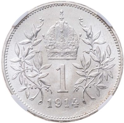 купить Австро-Венгрия 1 крона 1914 для Австрии в слабе ННР MS64