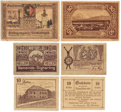 купить Австрия набор из 3 нотгельдов 10, 20 и 50 геллеров 1919-1920