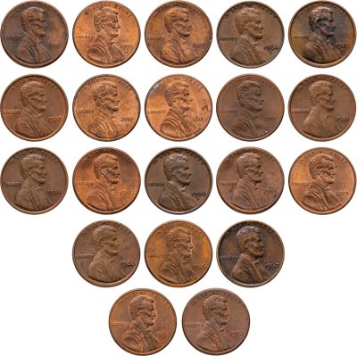 купить Набор из 20 монет - 1 цент США 1960-2011 погодовка