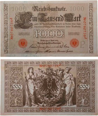 купить Германия 1000 марок 1910 красная печать