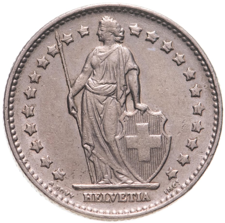 Монета Швейцария 1 франк (franc) 1969 стоимостью 416 руб.