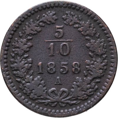 купить Австрия 5/10 крейцера (kreuzer) 1858, знак монетного двора "B" - Кремница