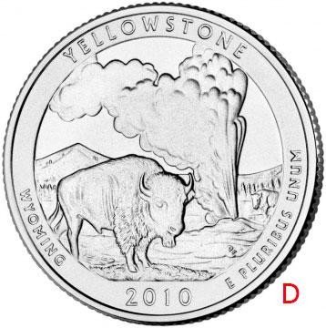 купить США 25 центов (квотер) 2010 D — Йеллоустонский национальный парк