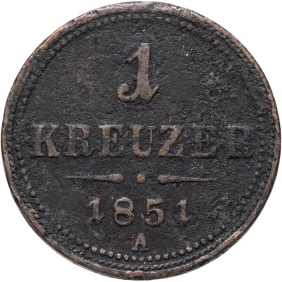 купить Австрия 1 крейцер (kreuzer) 1851, знак монетного двора "A" - Вена