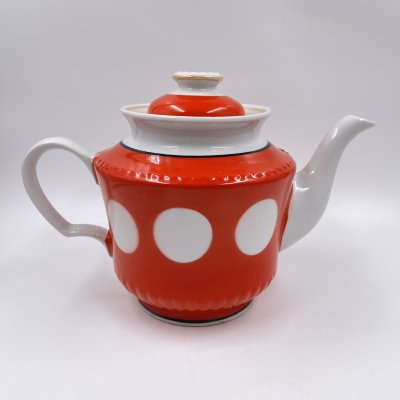 купить Большой доливной чайник из сервиза "Горох" с декором в крупный горох, фарфор, крытьё, золочение, Тернопольский фарфоровый завод, СССР, 1975-1985 гг.