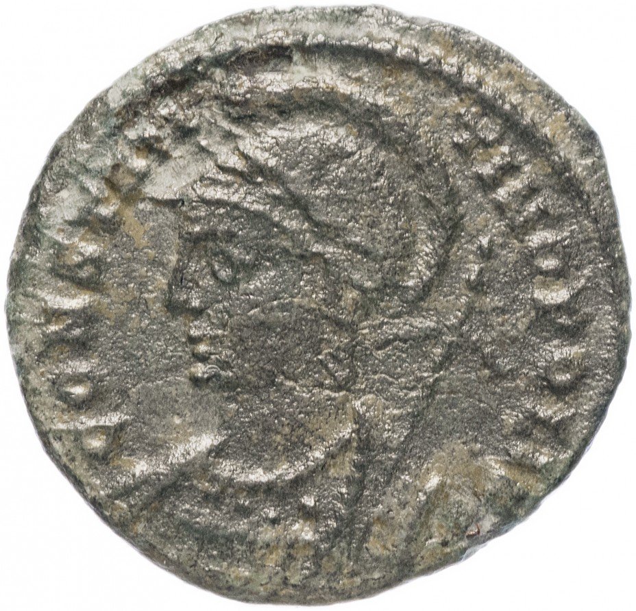 купить Римская Империя семья Константина I 330-350гг фоллис (реверс: Виктория стоит на проре корабля влево)