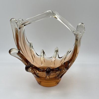 купить Корзиночка (конфетница) "Медуза" карамельного оттенка, стекло, гутная техника, СССР, 1970-1990 гг.