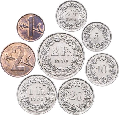 купить Швейцария, подборка из 8-ми разменных монет 1968-1982