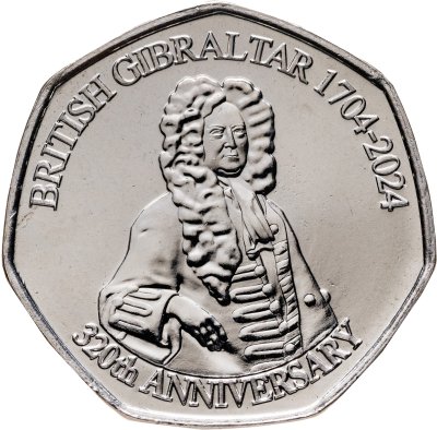 купить Гибралтар 50 пенсов 2024 "320 лет Гибралтара под британским суверенитетом"