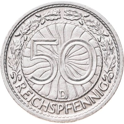 купить Германия 50 рейхспфеннигов (reichspfennig) 1928, знак монетного двора "D" — Мюнхен